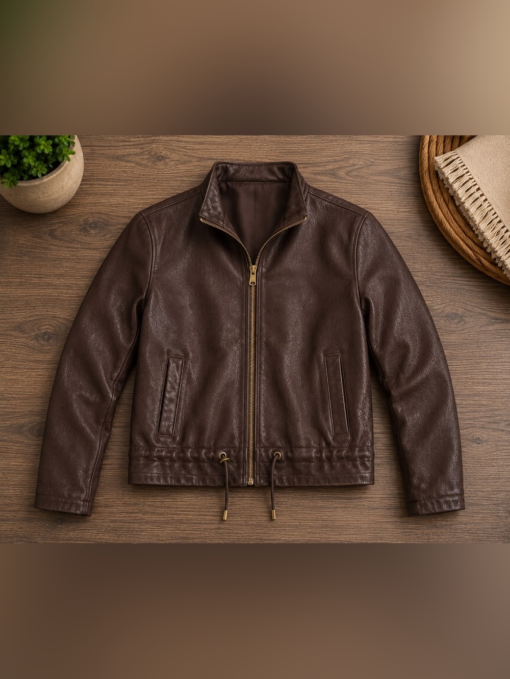 Ruby Rd. Dark Brown Faux Leather Zip Hoodie Jacket